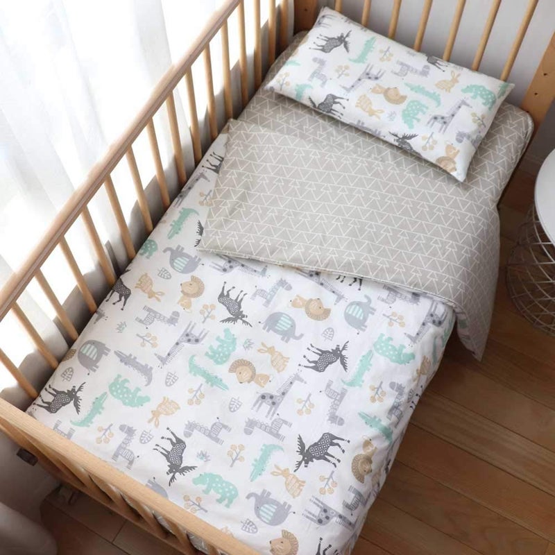 Emenpy 100% Cotton Crib Bedding Set for Baby Boys Girls,3 Pcs Baby Bed Linen Include Duvet Cover,Fitted Sheet,Pillowcase,Nursery Decoration,No Filler(Khaki) - Image 1